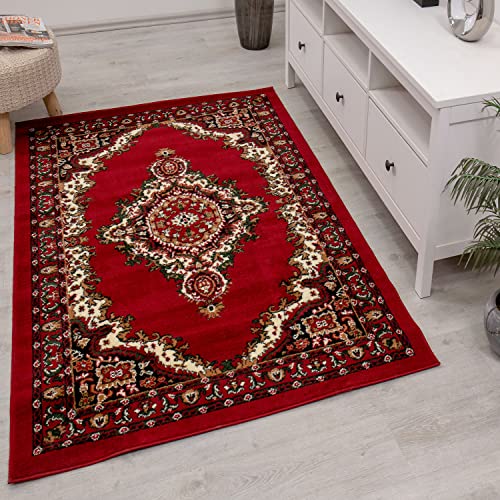 Orient Teppich rot beige grau schwarz klassisch dicht gewebt mit Ornament und Blumenmotiven, Farbe:R8757, Maße:120x170 cm von Teppich-Home