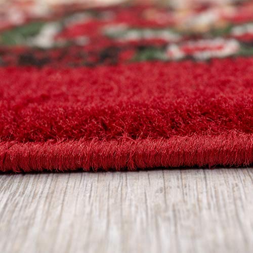 Orient Teppich rot beige grau schwarz klassisch dicht gewebt mit Ornament und Blumenmotiven, Farbe:R8757, Maße:80x300 cm von Teppich-Home