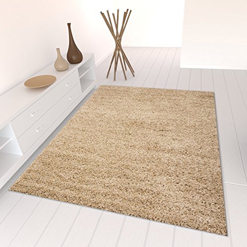 Shaggy Teppich Farbe Hochflor Langflor Teppiche Modern Uni Farben, Farbe:Beige, Maße:140x200 cm von Teppich-Home