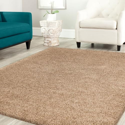 Shaggy Teppich Farbe Hochflor Langflor Teppiche Modern Uni Farben, Farbe:Beige, Maße:200 cm Quadrat von Teppich-Home