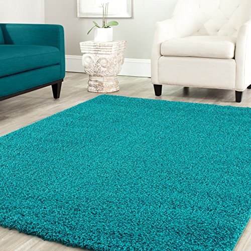 Shaggy Teppich Farbe Hochflor Langflor Teppiche Modern Uni Farben, Farbe:Turkis, Maße:150 cm Quadrat von Teppich-Home