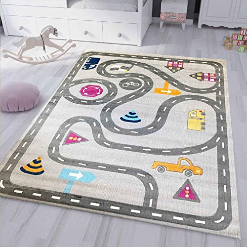 Teppich-Home Spielteppich Kinderteppich Straße Auto Verkehr | Teppich für Kinderzimmer | Verschiedene Farbvarianten, Farbe:Grau, Maße:120x170 cm von Teppich-Home