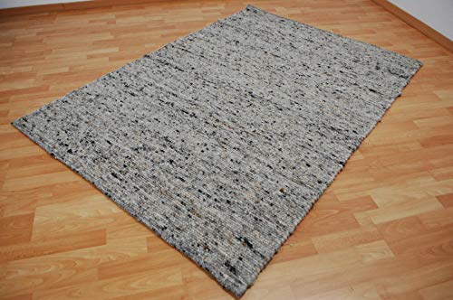 Handweb Teppich Lüneburg 100% Schurwolle Wollteppich (30 - grau/beige meliert, 80 x 150 cm) von Teppich Janning