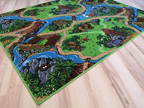 Kinderteppich Dino grün bunt Spielteppich Dinosaurier (100 x 200 cm) von Teppich Janning