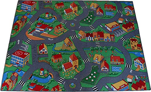 Straßenteppich Spielteppich Little Village Bauernhof Dorf Kinderteppich Verschiedene Größen (200 x 200 cm) von Teppich Janning