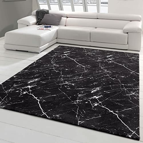 Abstrakt-moderner Teppich für Aufenthaltsraum | Empfang Diele | in schwarz, 140x200 cm von Teppich-Traum
