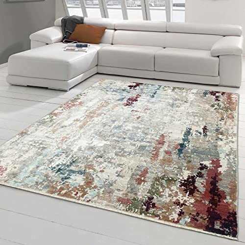 Abstrakter Seidenoptik Teppich | glänzend & weich | Creme rot Größe 133x190 cm von Teppich-Traum