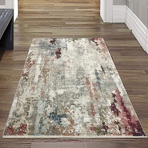Abstrakter Seidenoptik Teppich | glänzend & weich | Creme rot Größe 80x150 cm von Teppich-Traum