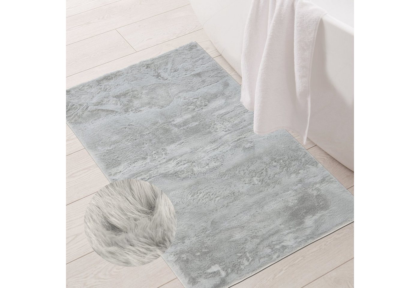 Badematte Hasenfellimitat Bad-Teppich schön weich in grau Teppich-Traum, Höhe 11 mm, Polyester, rechteckig, rechteckig von Teppich-Traum