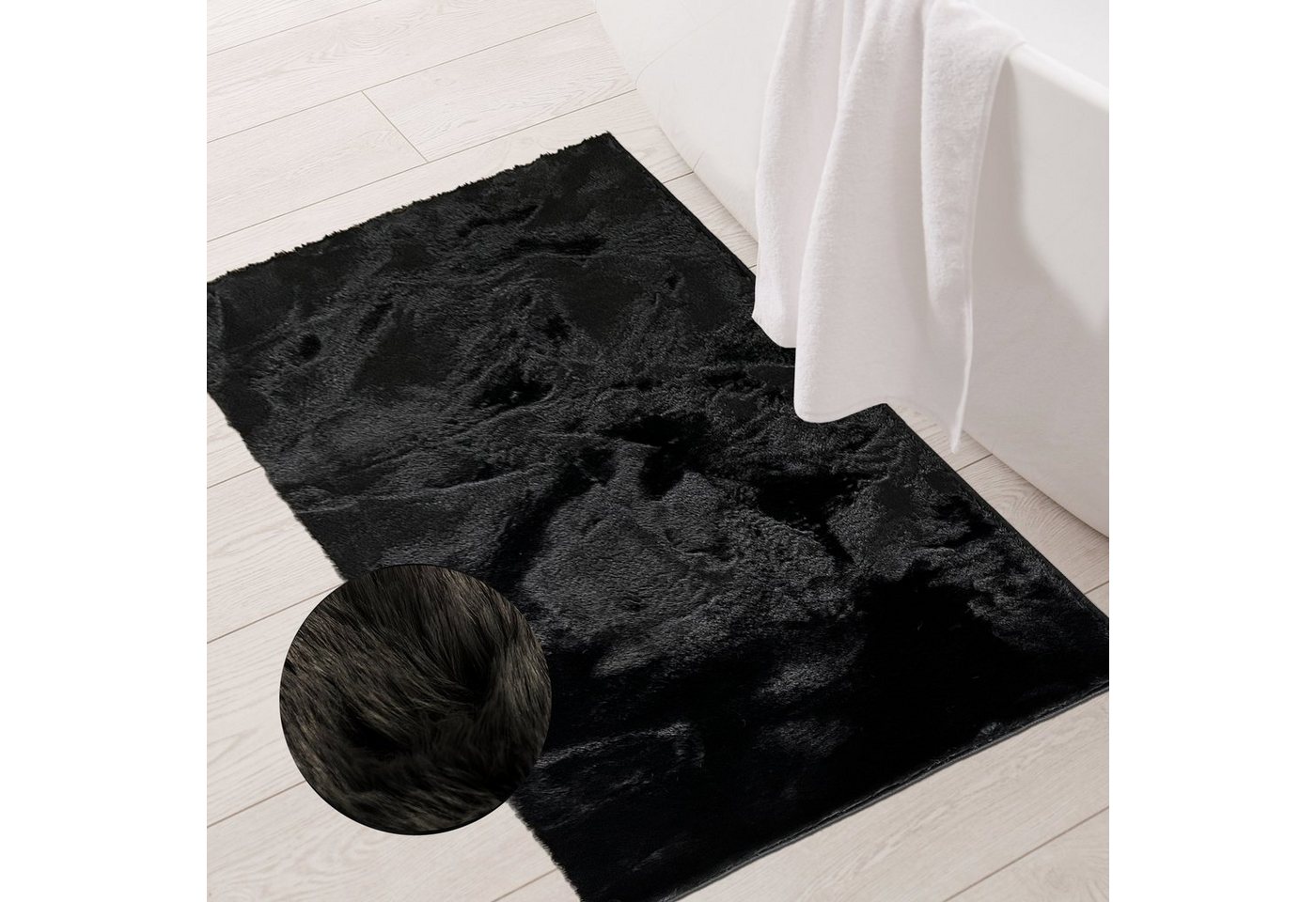 Badematte Luxuriöser weicher Edelteppich für Badezimmer in schwarz Teppich-Traum, Höhe 11 mm, Polyester, Rechteckig, Rechteckig von Teppich-Traum
