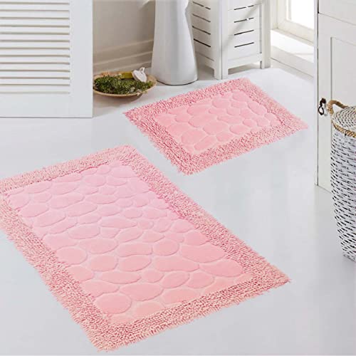 Teppich-Traum Badezimmerteppich Set 2 teilig • waschbar • Steinoptik pinkfarben, Größe 50x60cm + 60x100 cm von Teppich-Traum