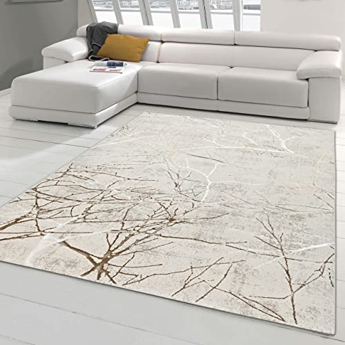 Designer Teppich Flur & Schlafzimmer abstraktes glänzendes Ästemuster Creme, Größe 120x170 cm von Teppich-Traum