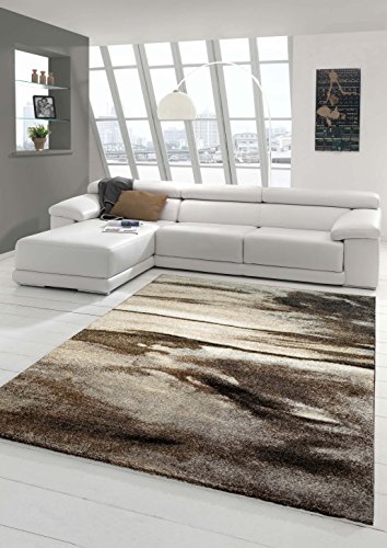 Designer Teppich Moderner Teppich Wohnzimmer Teppich Kurzflor Teppich Barock Design Meliert in Braun Taupe Grau Größe 80x150 cm von Teppich-Traum