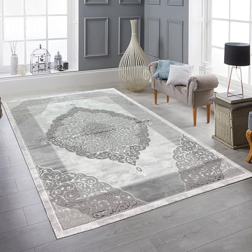 Designer Teppich Moderner Teppich Wohnzimmer Teppich mit Muster Grau Cream Beige Größe 200 x 290 cm von Teppich-Traum