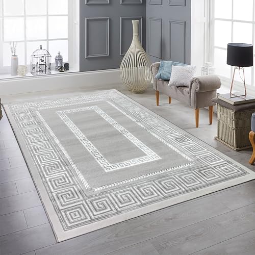 Designer Teppich Moderner Teppich Wohnzimmer Teppich mit Ornament Bordüre Grau Cream Schwarz Größe 80 x 300 cm Designer Teppich Moderner Teppich Wohnzimmer Teppich mit Ornament Bordüre Grau Cream Schwarz Größe 80 x 300 cm von Teppich-Traum