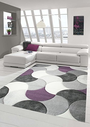 Designer und Moderner Teppich Kurzflor Tropfen Muster in Lila Grau Beige Größe 80 x 300 cm von Teppich-Traum
