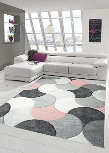 Designer und Moderner Teppich Kurzflor mit Tropfen Muster in Rosa Grau Beige Größe 80x150 cm von Teppich-Traum