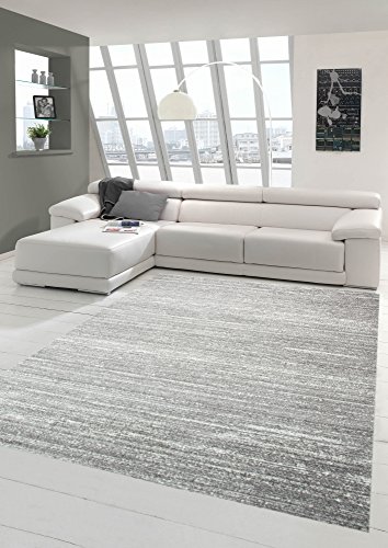 Designer und Moderner Teppich Wohnzimmerteppich Kurzflor Uni Design in Grau Größe 140x200 cm von Teppich-Traum