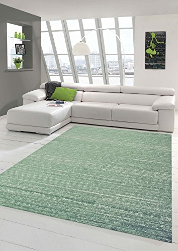 Designer und Moderner Teppich Wohnzimmerteppich Kurzflor Uni Design in Grün Größe 200 x 290 cm von Teppich-Traum