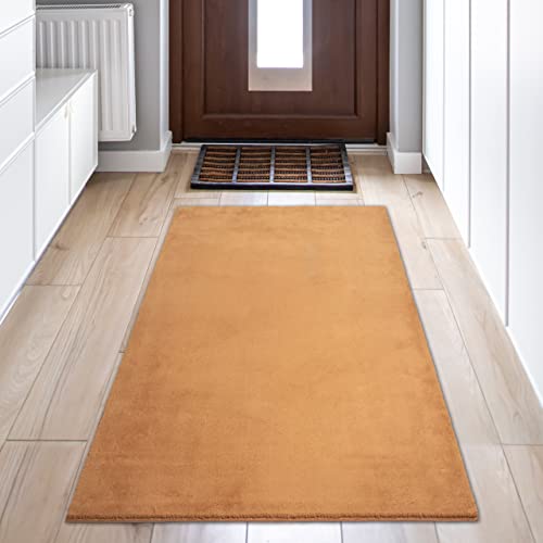 Flauschiger Flur Läufer Teppich mit einfarbigem angenehmen Design für Wohnzimmer | waschbar | in Terra, 80x150 cm von Teppich-Traum