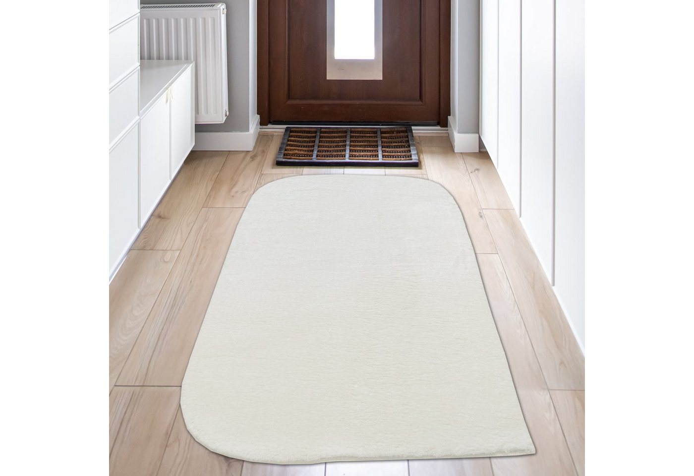 Hochflor-Teppich Schlafzimmerteppich Rutschfest – abgerundete Ecken – creme, Teppich-Traum, rechteckig, Höhe: 16 mm von Teppich-Traum