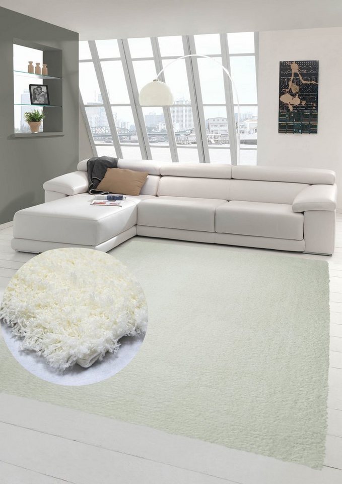 Hochflor-Teppich Shaggy Teppich Micro Polyester Hochflor Langflor Teppich Wohnzimmer Teppich Gemustert in Uni Design Creme, Teppich-Traum, rechteckig, Höhe: 40 mm von Teppich-Traum