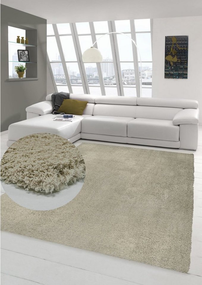 Hochflor-Teppich Shaggy Teppich Micro Polyester Hochflor Langflor Teppich Wohnzimmer Teppich Gemustert in Uni Design Mocca Beige, Teppich-Traum, rechteckig, Höhe: 40 mm von Teppich-Traum