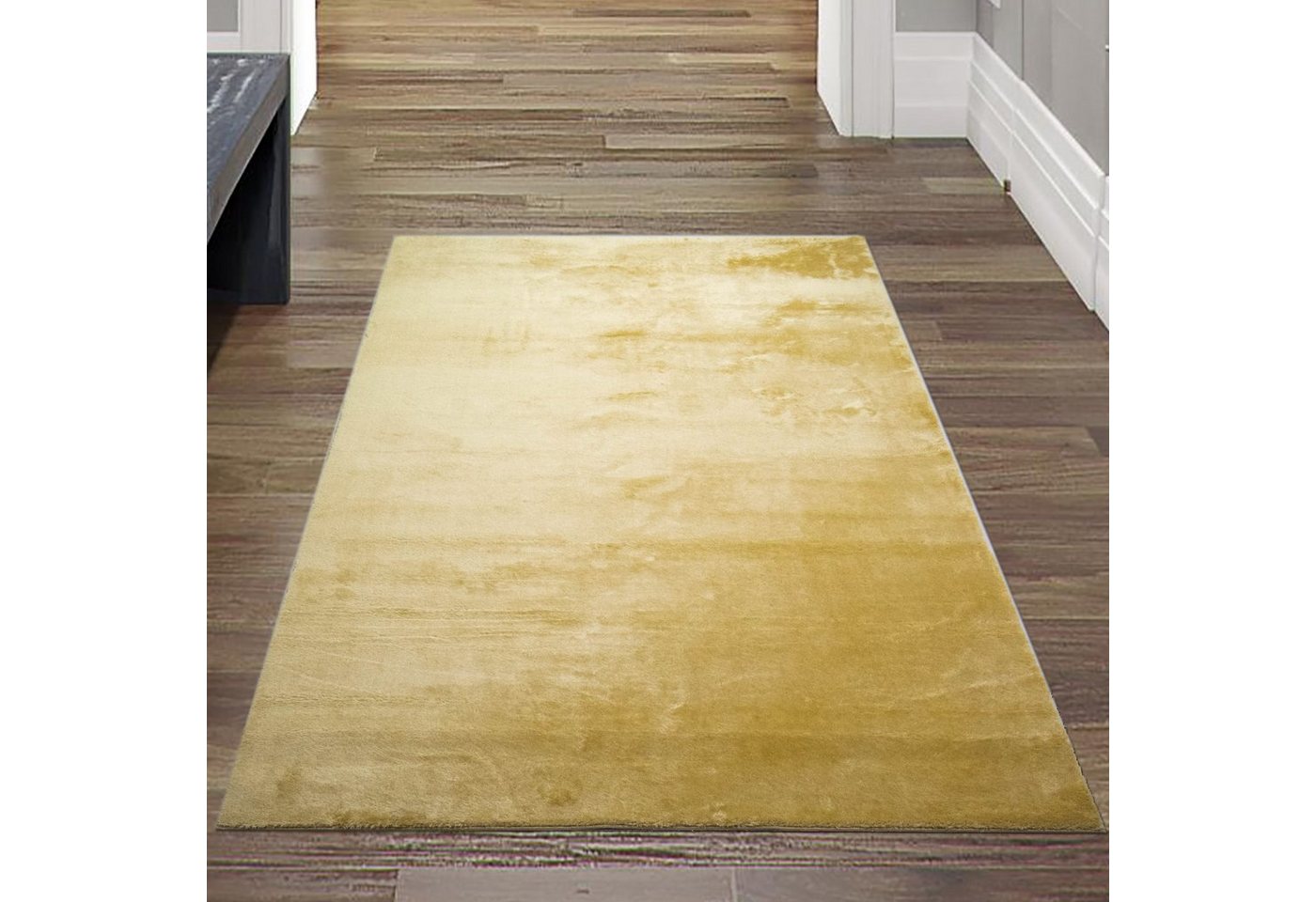 Hochflor-Teppich Shaggy Teppich weicher Wohnzimmer Hochflor Badezimmer waschbar gold, Teppich-Traum, rechteckig, Höhe: 18 mm von Teppich-Traum