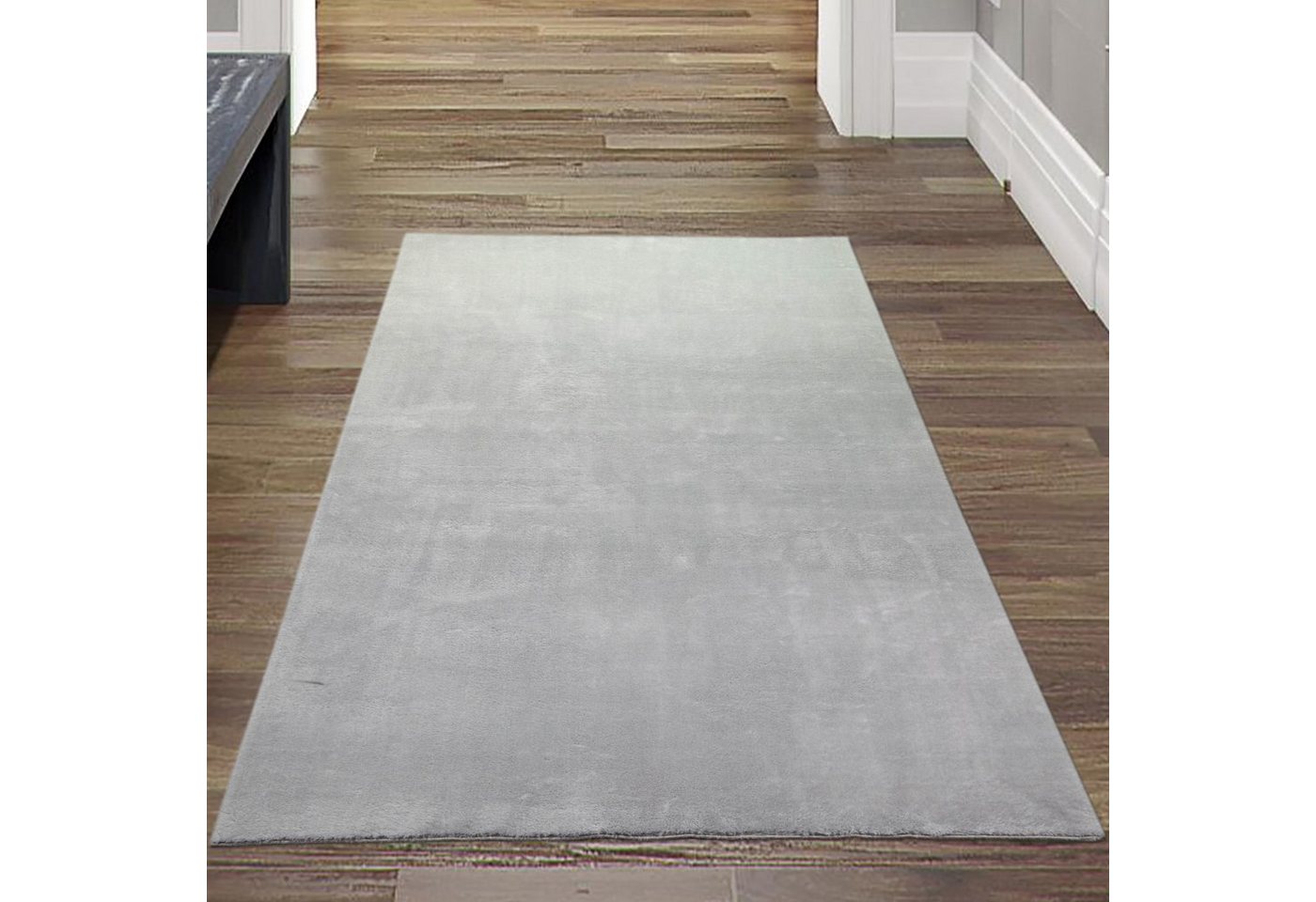 Hochflor-Teppich Shaggy Teppich weicher Wohnzimmer Hochflor Badezimmer waschbar grau, Teppich-Traum, rechteckig, Höhe: 18 mm von Teppich-Traum