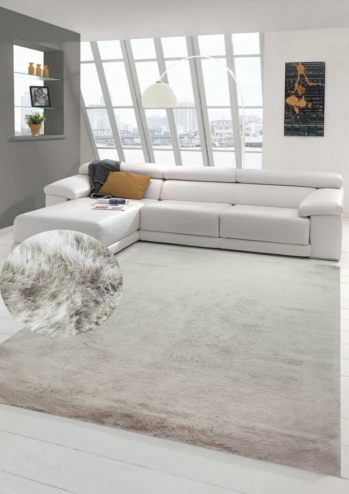 Hochflor-Teppich Teppich Kunstfellteppich Hochflor Faux Fur Hasenfell uni Farbe beige, Teppich-Traum, rechteckig, Höhe: 30 mm von Teppich-Traum