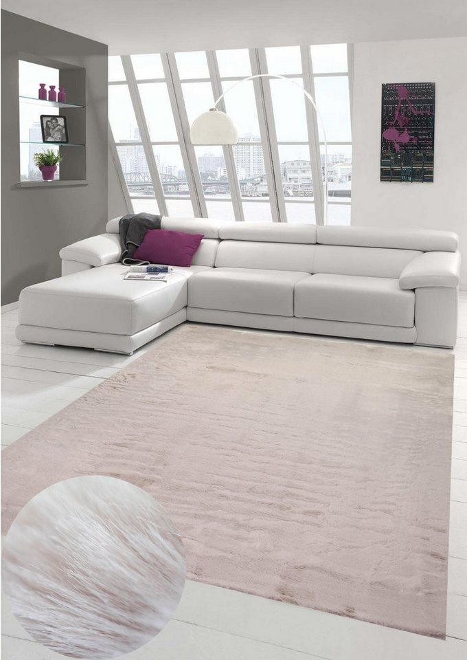 Hochflor-Teppich Teppich Kunstfellteppich Hochflor Faux Fur Hasenfell uni Farbe rosa, Teppich-Traum, rechteckig, Höhe: 30 mm von Teppich-Traum