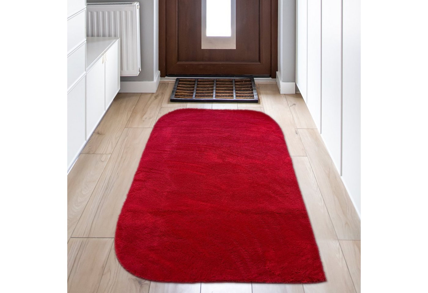 Hochflor-Teppich Weicher waschbarer Teppich mit abgerundeten Ecken – rot, Teppich-Traum, rechteckig, Höhe: 16 mm von Teppich-Traum