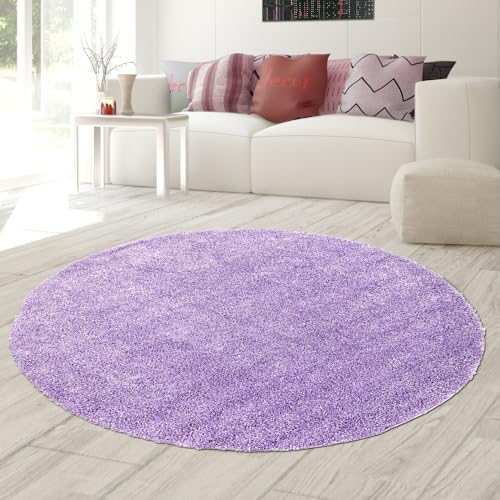 Hochflor-Teppich in Flieder – Perfekt für Fußbodenheizung Größe 120 cm Rund von Teppich-Traum