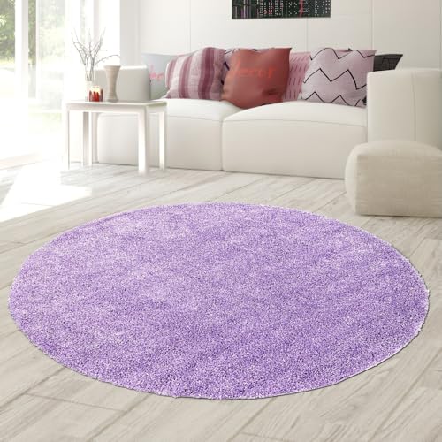 Hochflor-Teppich in Flieder – Perfekt für Fußbodenheizung Größe 200 cm Rund von Teppich-Traum