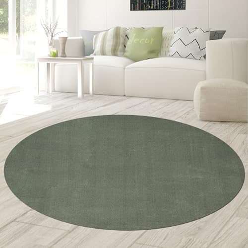 Hochflor-Teppich in tiefem Dunkelgrün – Luxus und Wohlfühlen vereint! Größe 200 cm Rund von Teppich-Traum