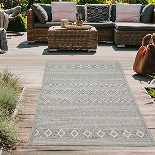 Teppich-Traum In- & Outdoor LÄUFER Sisal Optik Wohnzimmer Küche Terrasse Balkon Diamanten Rautenmuster gestreift graufarben Größe 80x150 cm von Teppich-Traum