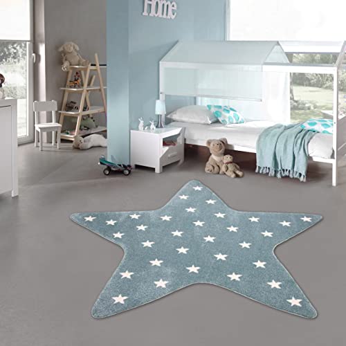 Kinder Spielteppich Stern in Türkis mit kleinen weißen Sternenmuster, 120 cm rund von Teppich-Traum