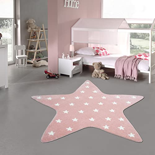 Kinder Spielteppich Stern in rosa mit kleinen weißen Sternenmuster, 160 cm rund von Teppich-Traum