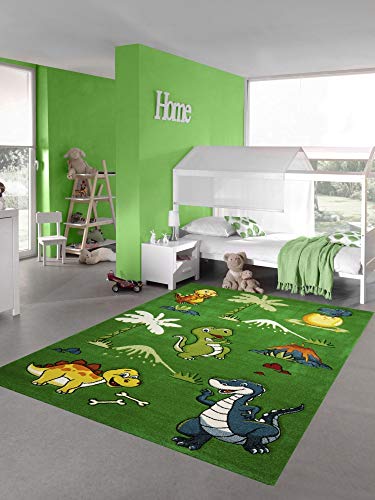 Teppich-Traum Kinderteppich Dinosaurier Kinderzimmerteppich Dschungel Vulkan in grün Größe 160x230 cm von Teppich-Traum