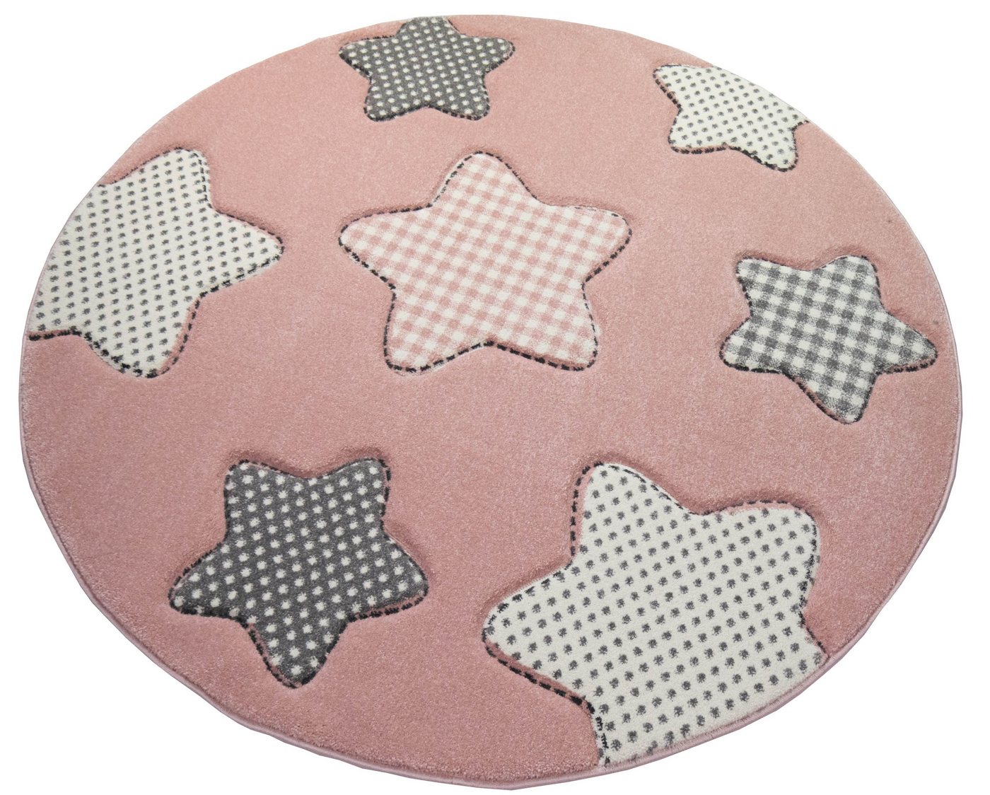 Kinderteppich Kinderteppich Sterne Kinderzimmerteppich Mädchen in rosa creme grau, Teppich-Traum, Rund, Höhe: 13 mm von Teppich-Traum