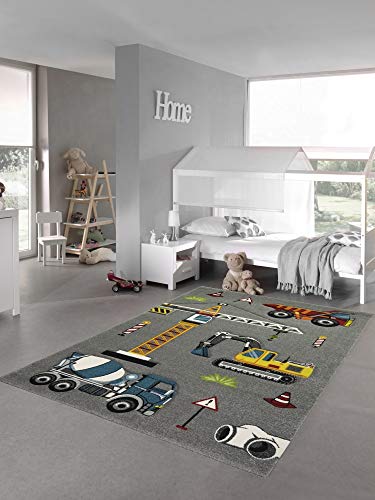 Kinderteppich Spielteppich Baustelle Teppich mit Bagger in grau Größe 160x230 cm von Teppich-Traum