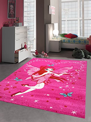 Kinderteppich Spielteppich Kinderzimmer Teppich Zauberfee mit Schmetterlinge Pink Creme Rot Türkis Größe 140x200 cm von Teppich-Traum