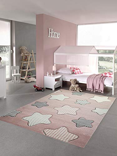 Teppich-Traum Kinderteppich Sterne Kinderzimmerteppich Mädchen in rosa Creme grau Größe 200 x 290 cm von Teppich-Traum