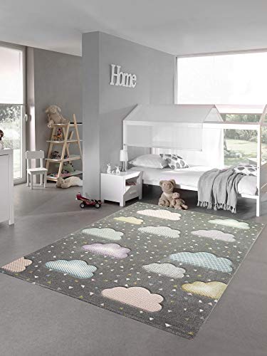 Teppich-Traum Kinderteppich Wolke Kinderzimmerteppich in grau blau rosa Größe 160x230 cm von Teppich-Traum