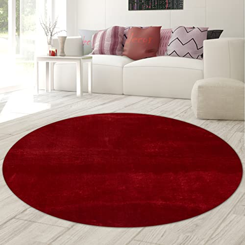 Kreisförmiger Teppich Wohnzimmer weich Flokati Badezimmer waschbar in rot, 160 cm rund von Teppich-Traum