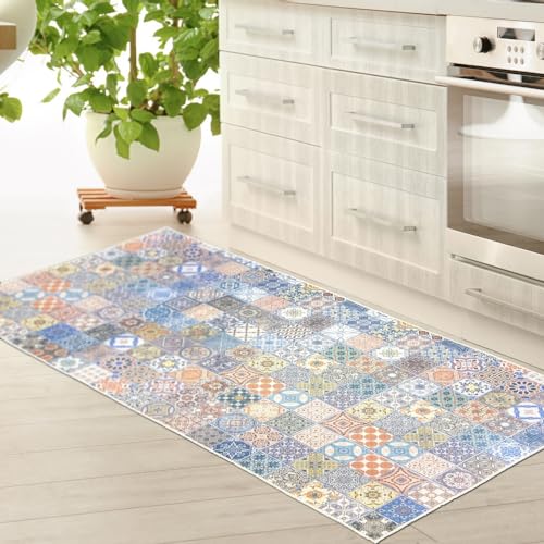 Küchenläufer Teppich bunt waschbar mit Gelrücken und Fliesenmuster orientalisch, 100 x 200 cm Küchenläufer Teppich bunt waschbar mit Gelrücken und Fliesenmuster orientalisch, 100 x 200 cm von Teppich-Traum