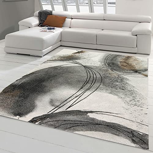 Modern Abstrakter Teppich mit Kreisformen • Wohn- & Schlafzimmer • Creme-grau, Größe 200 x 290 cm von Teppich-Traum