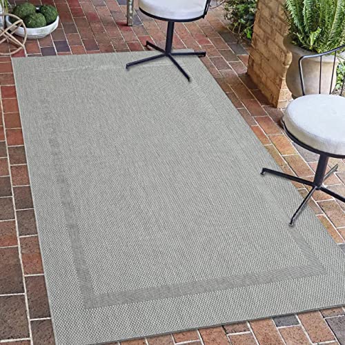 Modern-praktischer Teppich mit Bordüre • In- & Outdoor • in grau, 80x150 cm von Teppich-Traum