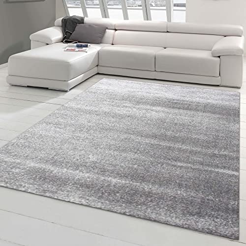 Moderner Designer Wohnzimmer-Teppich im Uni Design in Silber Größe 60x110 cm von Teppich-Traum