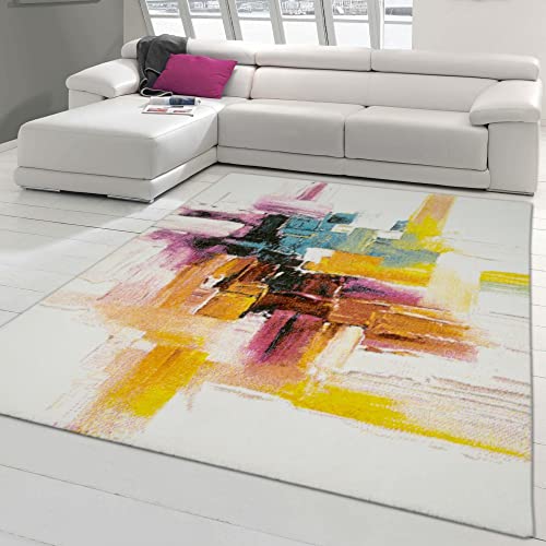 Teppich-Traum Gästezimmer Designerteppich mit modernem Splash Brush Muster bunt lila Creme türkis, Größe 200 x 290 cm von Teppich-Traum